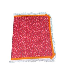 Vintage Fabric‎ Covered Photo Album Red Floral Lace Trim Scrapbook 10x12 Cottage